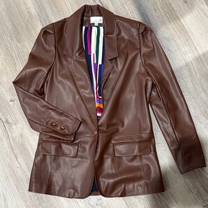 Elegant Brown Leather Blazer